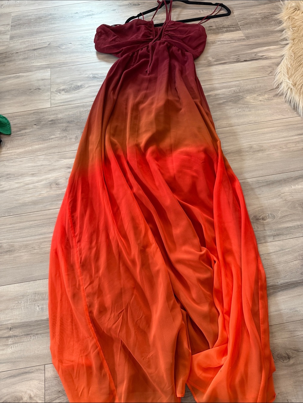 Bar III Red Smocked Neckline Maxi Dress